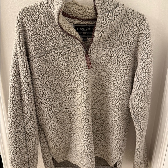 True Grit Jackets & Blazers - True Grit Light Gray Zip-Up Sherpa Sweater